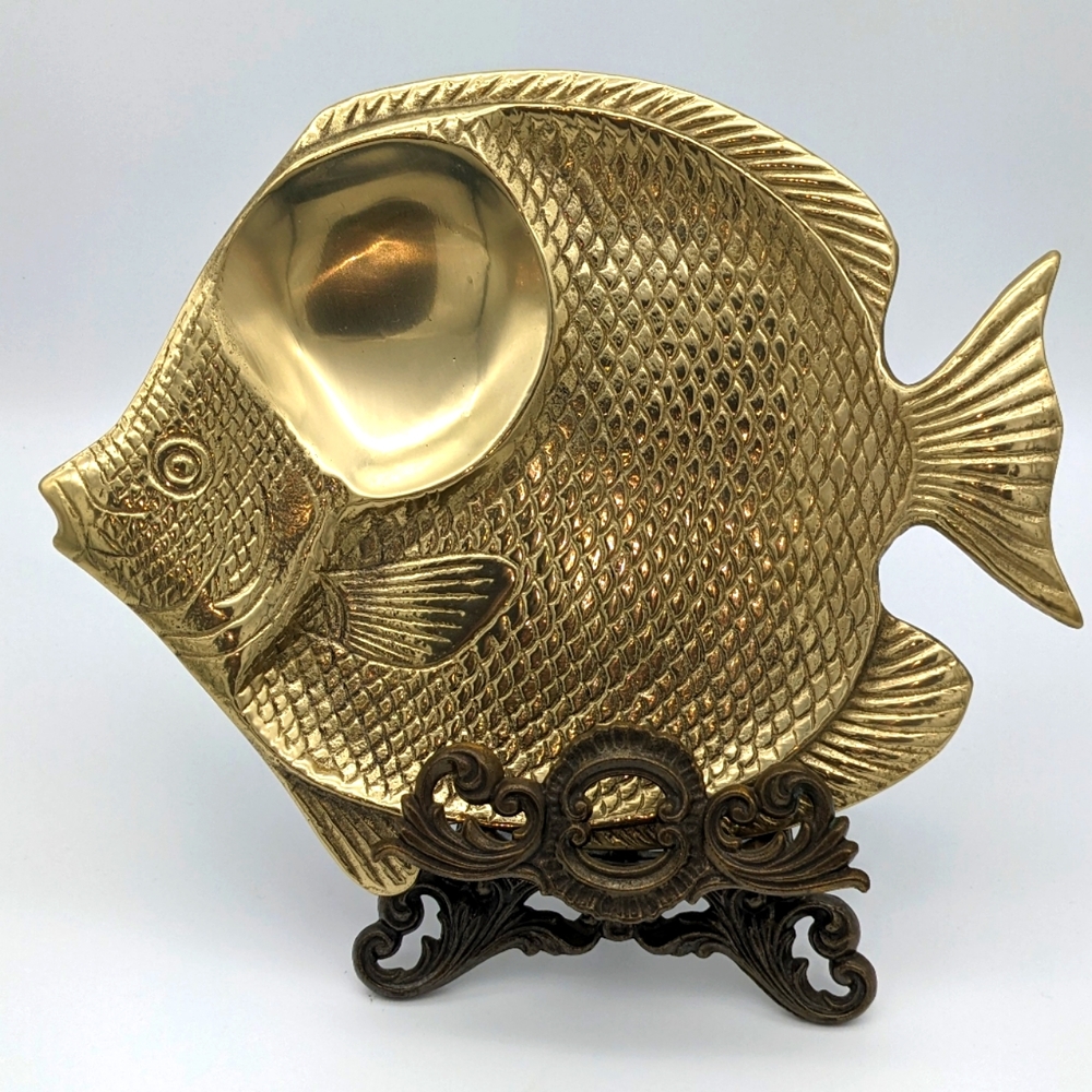 Vintage Sold Brass Fish Tray